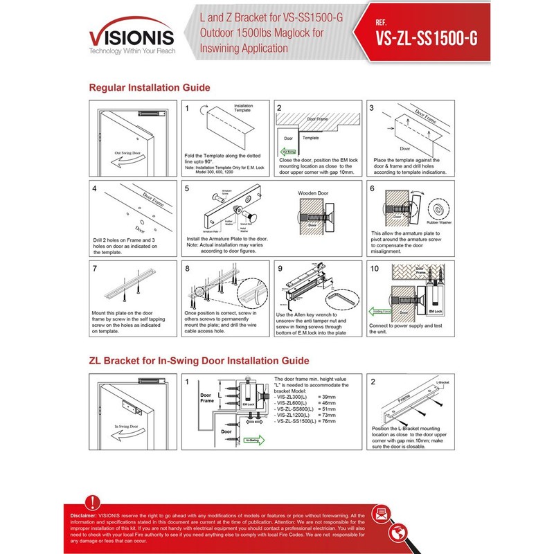 Visionis VS-ZL-SS1500 L and Z Bracket for 1500lbs Outdoor Gate
