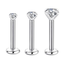 Candyfancy 16G/1.2 mm Helix Tragus Piercing Ear Lip Labret 2/3/4 mm Cubic Zirconia Gem Ear Jewellery Crystal Cartilage Stud Earrings Zirconia Earrings for Women Girls, Cubic Zirconia, Cubic Zirconia
