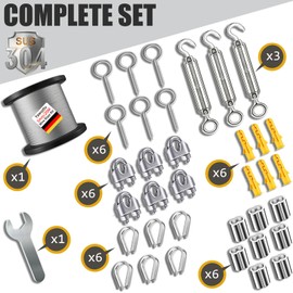 1/8 Inch Heavy-Duty Stainless Steel Cable 65FT Wire Rope with M5 Turnbuckle - 304 Stainless Steel, 1700LB Break Strength for Outdoor Sun Shade, Garden Climbing,Deck Railing (1/8" 65FT Wire Rope Kit)