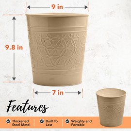 Autumn Alley Farmhouse Trash Can, Gold Bin, Round Bathroom Trash Can, Open-Top Gold Garbage Can for Bathroom, Home, Office Gold Waste Basket, Stylish Metal Rustic, Bathroom Décor