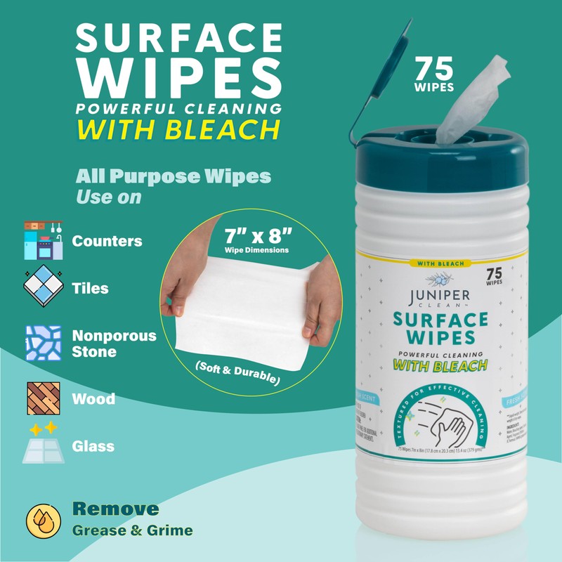 Juniper CLEAN 4 Pack Surface Cleaning Wipes with Bleach, All-Purpose