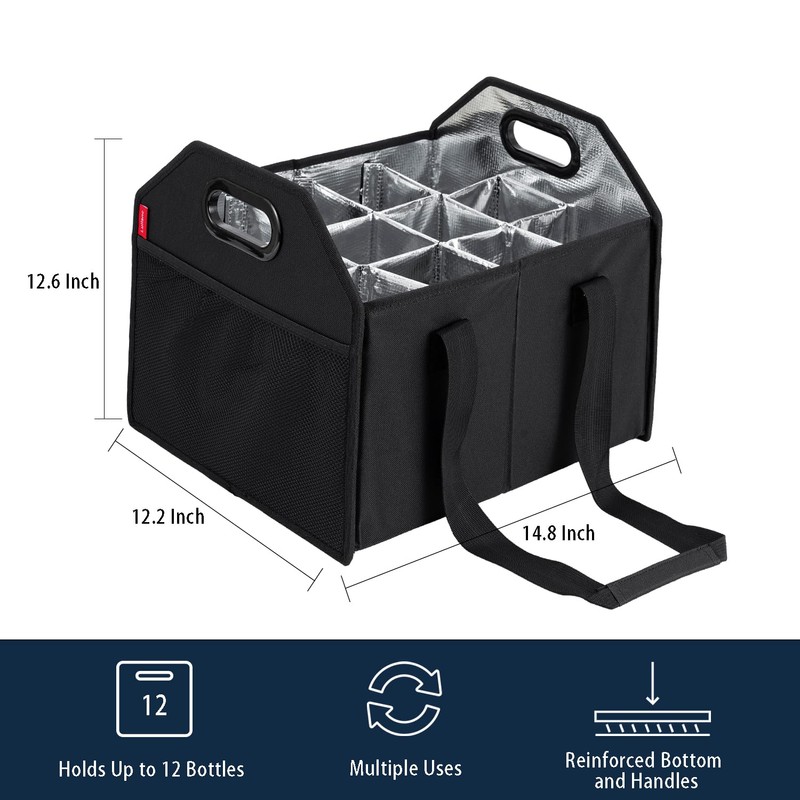 LUILANC Collapsible 12 Bottle Wine Carrier - Reusable Portable Storage