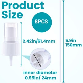 SmallCat 8 Packs Spray Bottle Top, Plastic Fine Mist Sprayer, Replacement Nozzle Sprayer Tops with 5.9" Tube, Reusable Sprayer Pump Cap for Cleaning Solutions, Essential Oils - White, 24/410 Cap Size