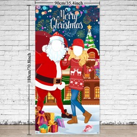 Christmas Party Decorations Christmas Photo Door Banner Backdrop Props, Giant Fabric Photo Booth Background Funny Christmas Games for Christmas Xmas Holiday Party Supplies, 6 x 3 ft