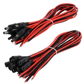 (18AWG) 20 Pairs DC Power Cable 12V 5A Plugs Male Female Connectors,2.1mm x 5.5mm Male Female DC Pigtail Adapter for CCTV Security Camera Led Strip Light Pigtail -0.82 Feet (20 x Male & 20 x Female)
