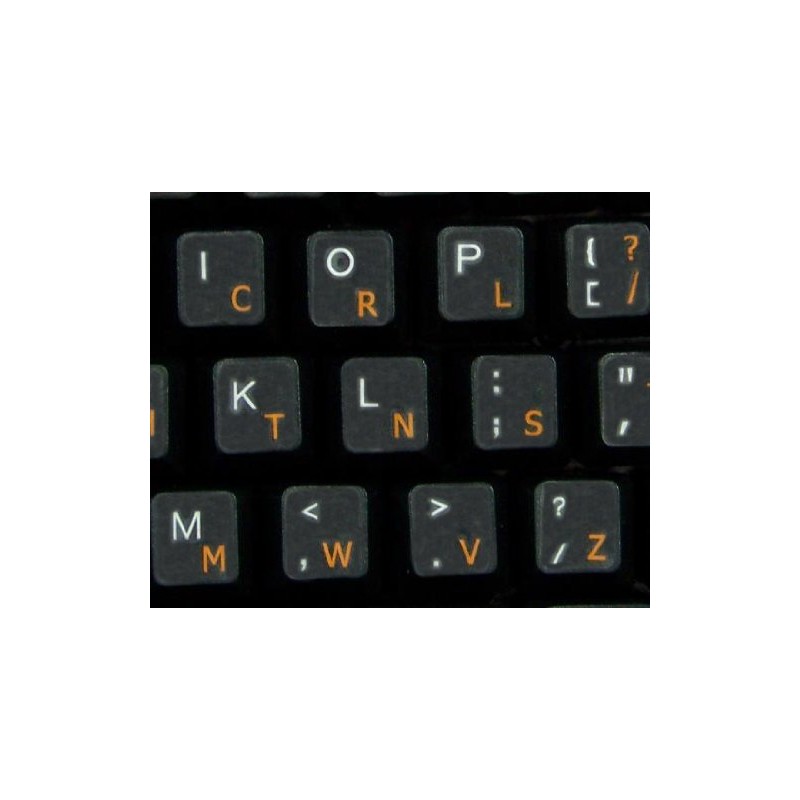 Dvorak Keyboard Decals ON Transparent Background with Blue, Orange, RED,