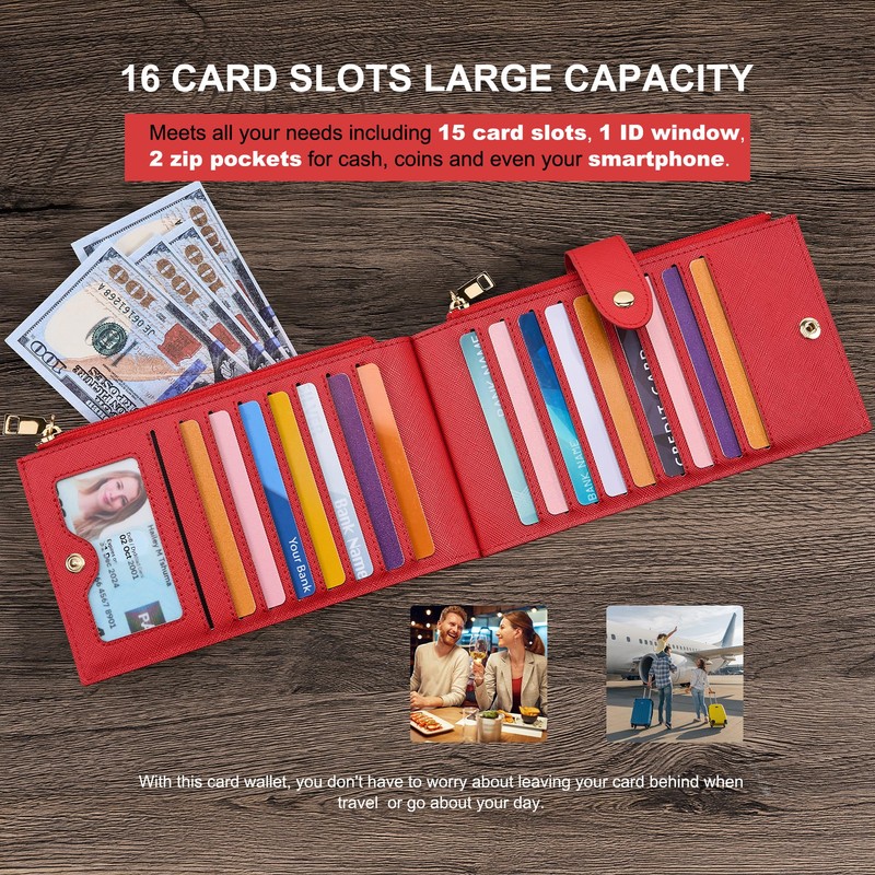 Travelambo RFID Wallet Women Large Size Bifold Multi Card Wallet