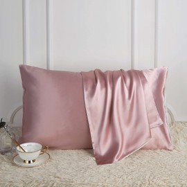 DISANGNI 100% Mulberry Silk Silk Pillowcase, Used for Hair and Skin, Envelope Type, Silk on one Side and Tencel on The Other Side (1pc Queen Size 20" x30" Pink)