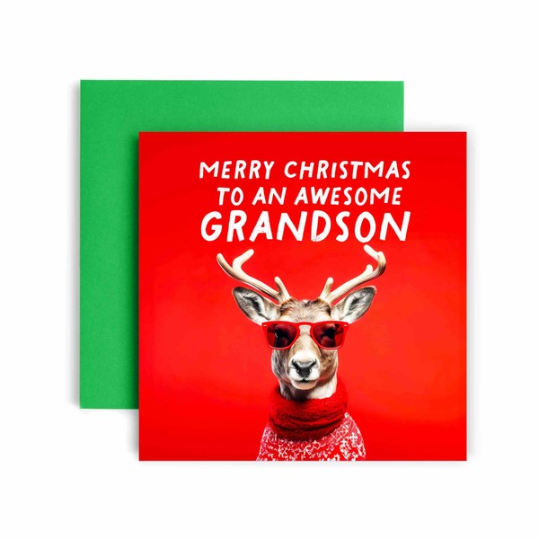 Huxters Cool Christmas Card for Grandson – Christmas Reindeer –