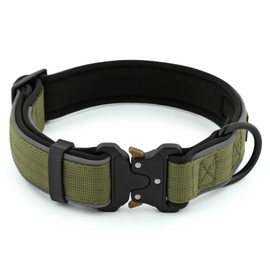 Plutus Pet Tactical Dog Collar, Reflective, Adjustable Heavy Duty Dog Collar, Soft Padded and Comfortable, for Small Medium and Large Dogs (Ranger Green, L)