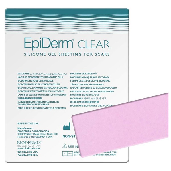 BIODERMIS Epi-Derm Keloid C-Strips, Silicone Gel Sheeting for Scars, Ideal for C-Section, Tummy Tuck, Hysterectomy & Cardiac Surgery Scars, Premium Grade Scar Sheets, Reusable 1.4x6 in -1 Pack, Clear