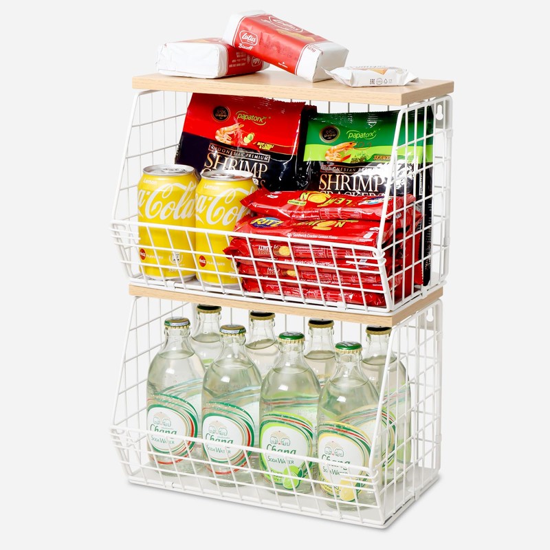 Mefirt Fruit Basket, 2-Tier Bowl for Kitchen Counter, Stackable Wall
