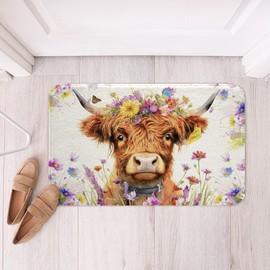 Loussiesd Highland Cow Bath Mat 50 x 80 cm Highland Cattle Animal Bathroom Rug Western Decor Farmhouse Wild Animals Bath Mat Farmhouse Cattle Bull Shower Mat