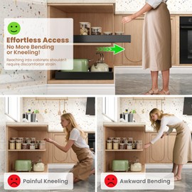 THMINS 2 Pack Expandable Pull Out Cabinet Organizer, 21" Deep Expandable (12.6" - 20.5") 3 Heavy Duty Slide Drawers Pull Out Drawers for Kitchen Storage Cabinet (Black)