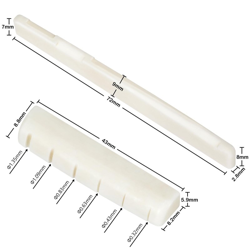 Blisstime 6 String Acoustic Guitar Bone Bridge Saddle and Nut