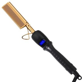 Led Display Hot Comb Hair Straightener Small Electric Pressing Combs Straightening Curling Iron For Travel Dating Party And Gifts Men Beard Women Wigs:_Ledgold
