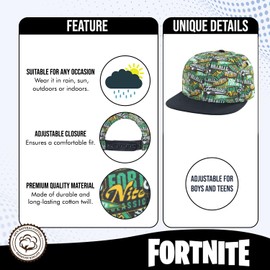FORTNITE Baseball Cap for Boys, Quality Made Boys Hat and Fitted Cap, Flatbrim Baseball Hat with Sleek Design