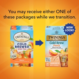 Twinings Peach Cold Brew Iced Tea Bags, 20 Count (Pack of 6), Unsweetened Flavoured Black Tea, Caffeinated, 120 Teabags