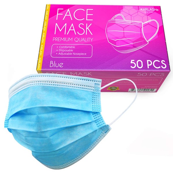 Karlash Disposable Face Mask, Pack of 50 Blue Mask (Pack of 1)