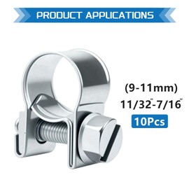 JTAREA 9-11MM Fuel Injection Hose Clamps 11/32"-7/16" Gas Line Clamps Pipe Clamp for Automotive Diesel Petrol Pipes