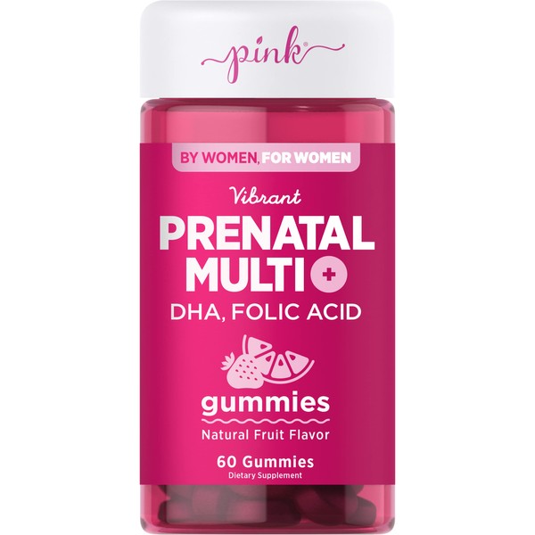 PINK Prenatal Vitamins | 60 Gummies with DHA and Folic Acid | Non-GMO & Gluten Free Multivitamin | Natural Fruit Flavor