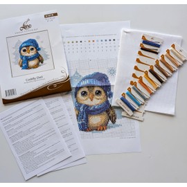 Aine - Cuddly Owl A1019, Counted Cross Stitch Kit, 6" x 6", for Beginners & Advanced, Embroidery Set