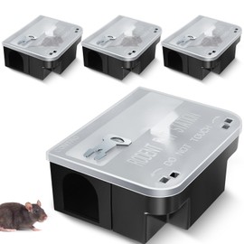 Qualirey 4 Pcs Rat Bait Station 8.86 x 7.28 x 3.62 Inches Rat Bait Traps with Clear Lid, Black Bait Blocks Boxes with 2 Keys for Rat, Keeps Children and Pets Safe Indoor & Outdoor, Bait Not Included