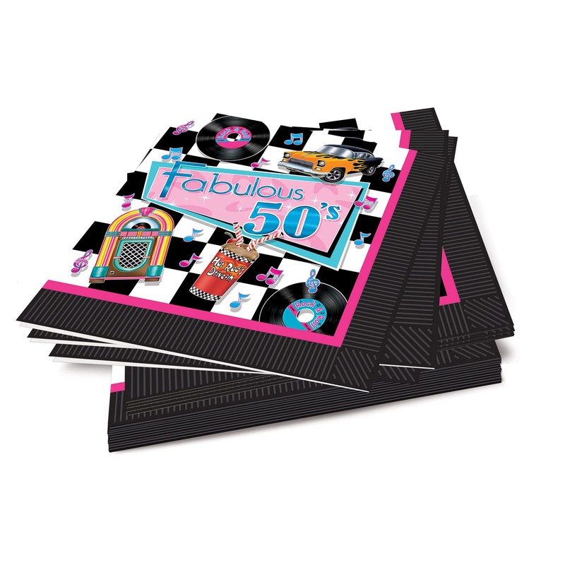 Beistle Fabulous 50's Luncheon Napkins, 6.75" x 6.75", Multicolored, 16