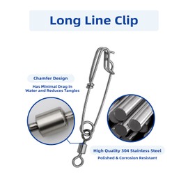 BLUEWING 2pcs Quick High Strength Long Line Clip with Barrel Swivel Saltwater Corrosion Resistance Snaps Swivels Lock 661lbs