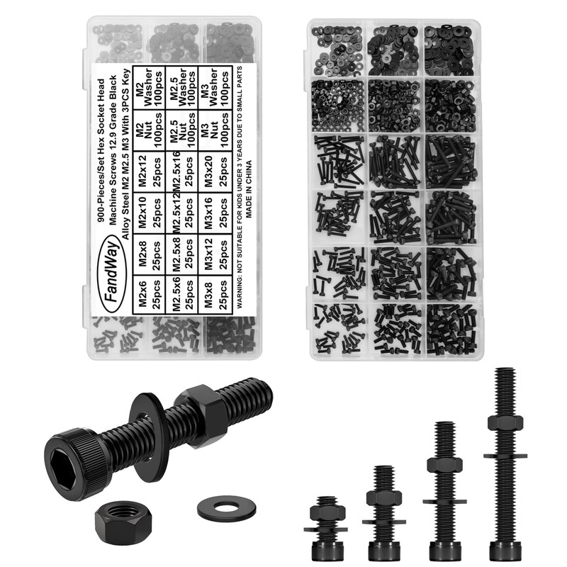 FandWay Pack of 900 M2 M2.5 M3 Screws Set, Cylinder