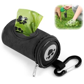 kclkda Dog Poop Bags Dispenser, Fits Most Standard Dog-Poop Bag Holder Soft Fabric Pet Poop Waste Bag Holder Zipper Pouch with Carabiner Clip for Leashes