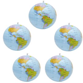 YuChiSX Pack of 5 Inflatable Globe PVC World Globe Inflatable Earth Beach Ball for Beach Play or Teaching, Ideal for Beach, Pool, Birthday Parties, Science Geography Education
