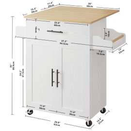 IRONCK Rolling Kitchen Island Table with Drop Leaf Storage Cabinet, Drawer, Spice Towel Rack, Kitchen Cart, for Small Place 37.2" Wide White