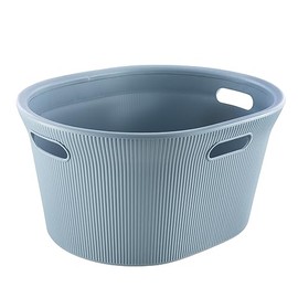 Superio Ribbed Collection - Decorative Plastic Laundry Basket with Cut-Out Handles, Blue (1 Pack) Hamper Organzier for Bedroom Bathroom College Dorm Room 35 Liter