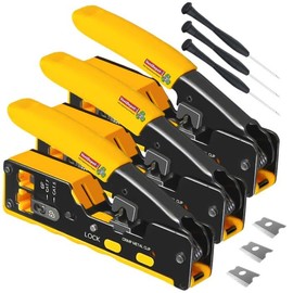 Pinza Ponchadora 6 Contactos, MaxConnect, MXMNN-003, 3Pzas, 3 Pinzas Ponchadoras, 3 Desarmadores, 3 Navajas de Repuesto.                              