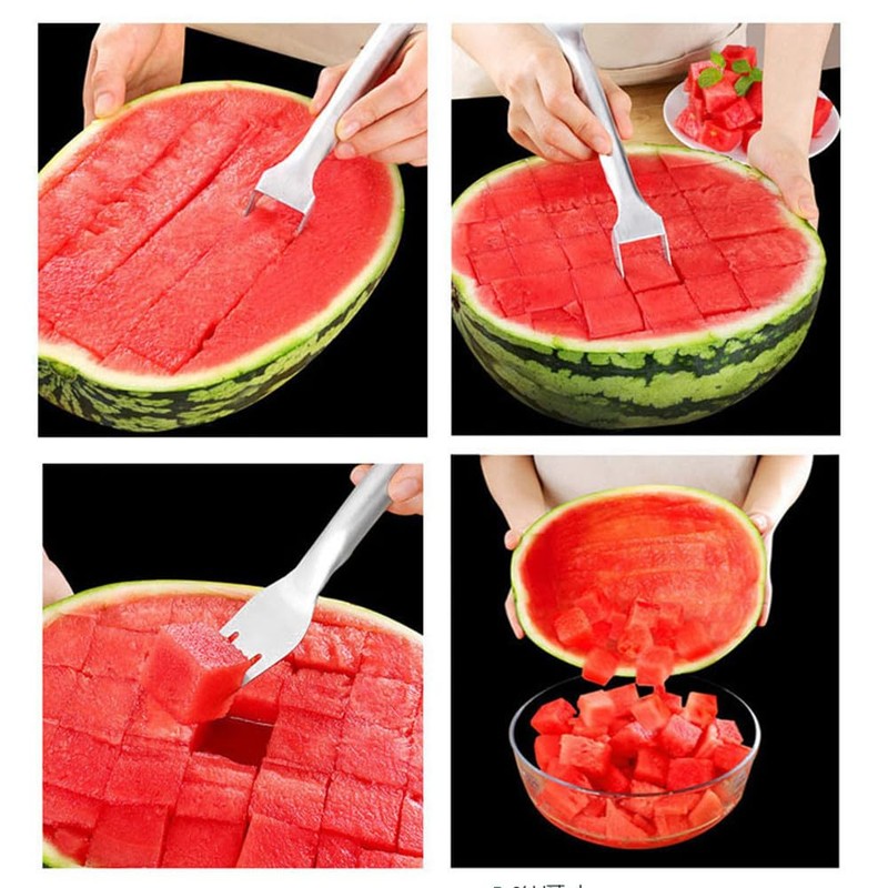 Premium Stainless Steel Watermelon Slicer Fork Set - 2-in-1 Cutter