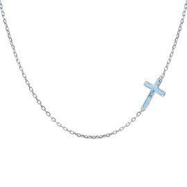 DAOCHONG S925 Sterling Silver Jewelry Sideways Cross Created Turquoise Choker Necklace 14 inches to 18 inches