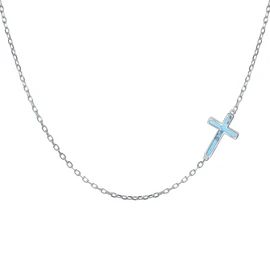DAOCHONG S925 Sterling Silver Jewelry Sideways Cross Created Turquoise Choker Necklace 14 inches to 18 inches