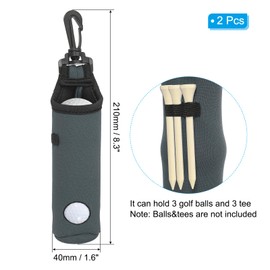 PATIKIL Golf Ball Carry Bag, 2 Pcs Golf Tee Holder Pouch Portable Neoprene Golf Ball Holder with Clip for Men and Women Storage Gifts, Gray