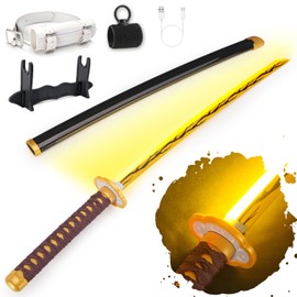 RENGENG Light Up Kaigaku Sword, 40 Inches Rechargeable Plastic Anime Replica with Belt & Stand, Original Texture Anime Sword