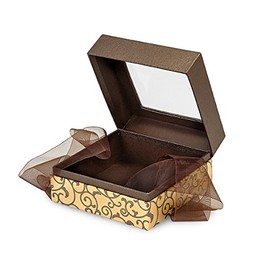 Pack Of 18, Medium Size Elegant Choc Scroll Gift And Gourmet Presentation Square Box 5.75 X 5.75 X 3" W/Ribbon 22" Length
