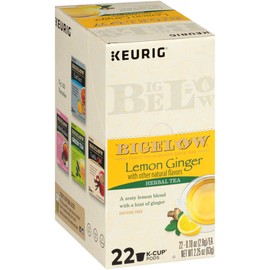 Bigelow Lemon Ginger Tea Single Serve Keurig Herbal Tea K-Cups Pods, 22 Count Box (Pack of 4) Caffeine Free Herbal Tea, 88 K-Cups Pods Total