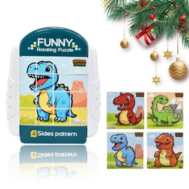Rotating 3D Puzzle 16 Pieces Children, 4-in-1 Rotating Puzzle, Patience Games, Educational Toy, Motor Skills Toy, Rotating Puzzle Children for Boys Girls 3 4 5 6 Years Children (Dinosaurs)