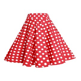 BI.TENCON - Falda clásico para mujer, con cintura fruncida, estilo Rockabilly Swing casual para fiesta, Punto rojo y blanco, Large