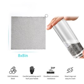 Cast Iron Cleaner 8 * 8" Upgraded Stainless Steel Chainmail Scrubber SJZSUNRUN 316L Metal Skillet for Pan, Camping, RV, BBQ, Baking, Vases, Barbecue Grill, Copper Cooker Cleaning