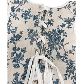 Dreay Womens Vintage Asymmetrical Hem Overbust Corset Tie Front Lace-up Back Bustier Top A22087-Bluewhite-S