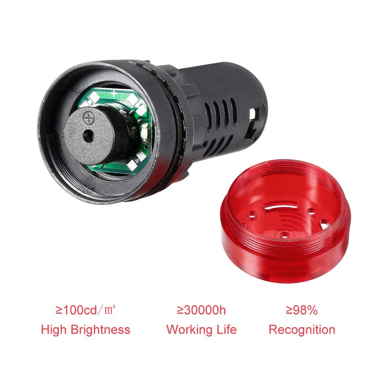 sourcing map 2Pcs Red Pilot Light with Buzzer AC/DC 24V,