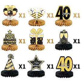 9Pcs 60th Happy Birthday Centerpieces, Black and Gold Happy Birthday Decorations, Happy Birthday Table Toppers for Men and Women, 60 Years Birthday Party Supplies (60 Years)