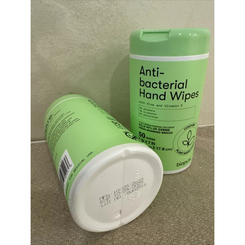 Biopure Antibacterial Hand Wipes With Aloe and Vitamin E Formula