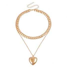 IQIC Chunky Gold Heart Necklace for Women Statement Puffy Heart Pendant Necklace Layered Bubble Heart Chain Necklace Stackable Love Fashion Jewelry Accessories, Medium, Metal, No Gemstone